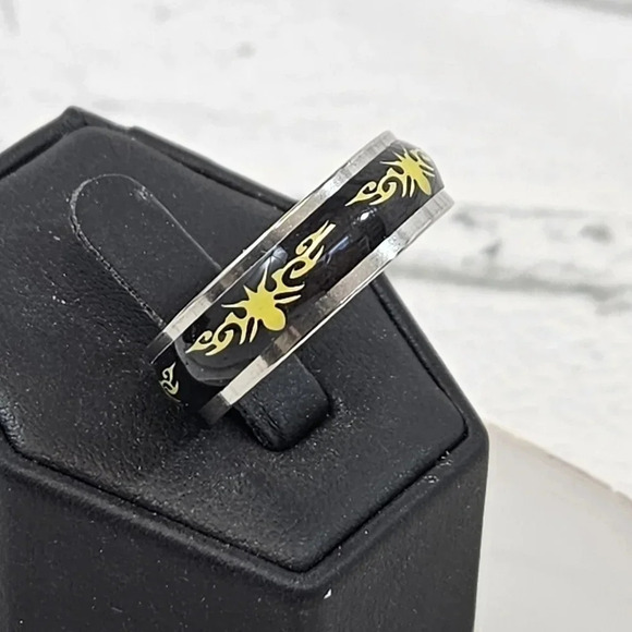 Size 11 Black and Yellow Tribal Fashion Ring 11H - Picture 3 of 4